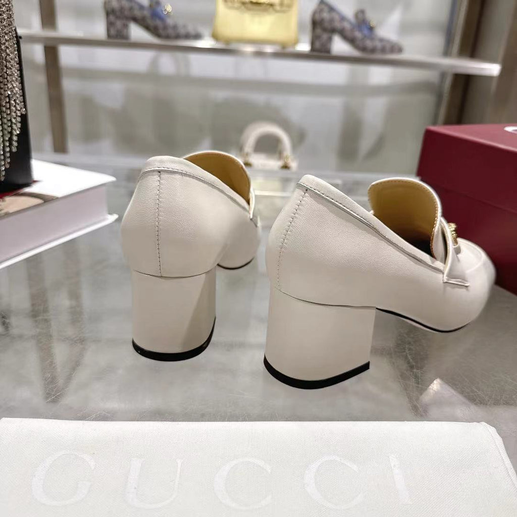 GG Women's Loafer Pump 55mm Horsebit Ivory Soft Cowhide 502607