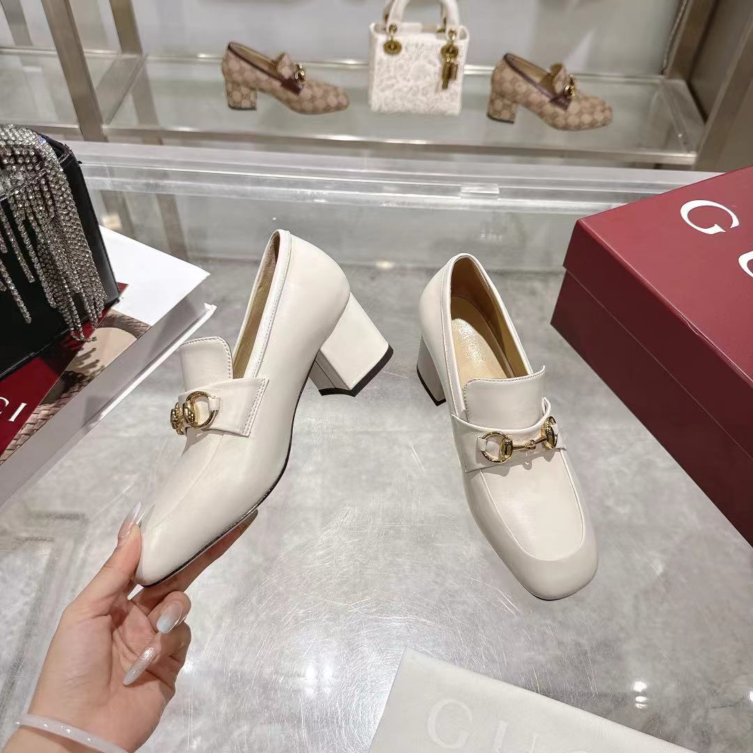 GG Women's Loafer Pump 55mm Horsebit Ivory Soft Cowhide 502607