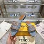FF Women Signature Slides Tan Denim Canvas Slide