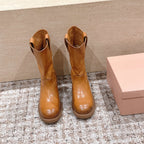 MiuMiu's 26SS Runway Slouch Boots Organge Leather 533044