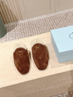 Pra 2025 Mule Brown Beige Suede Wool 556282