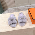 HM Oran Slippers Sliver Buckle Light Purple Wool 583752
