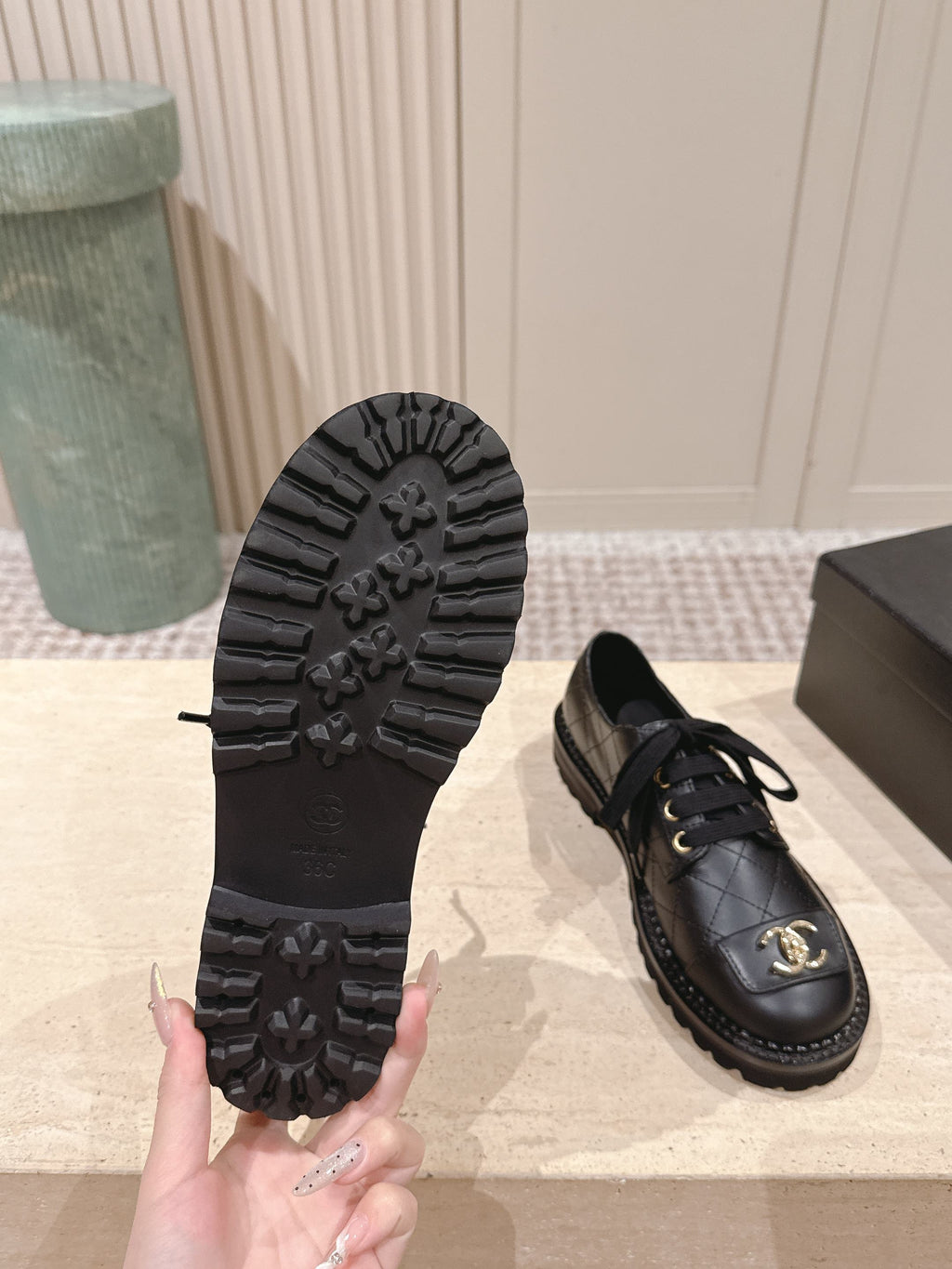 CC 26s Shoes 2cm Black Quited Calfskin 583905