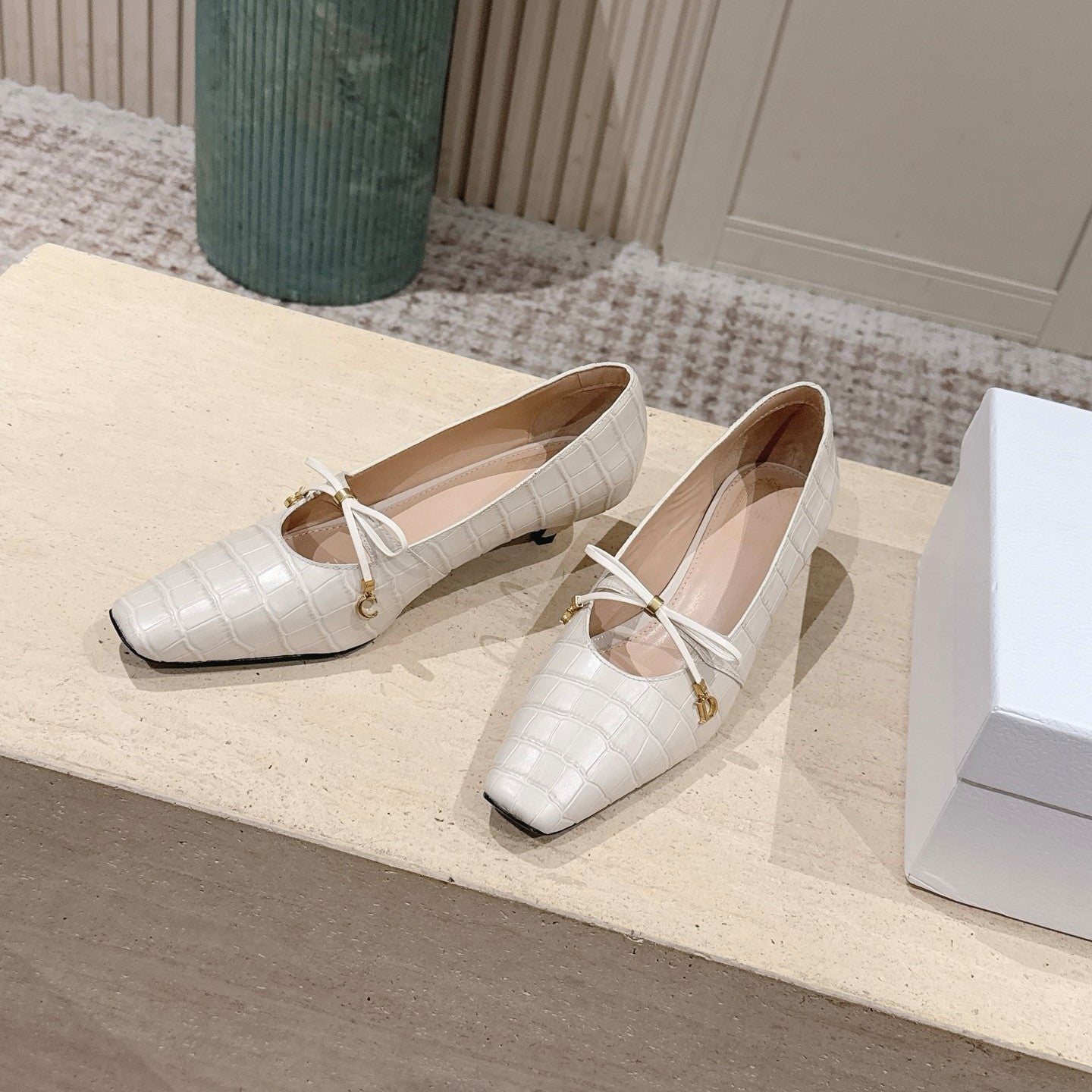 CD M  Pump 4cm White Crocodile-Printed Calfskin 694198