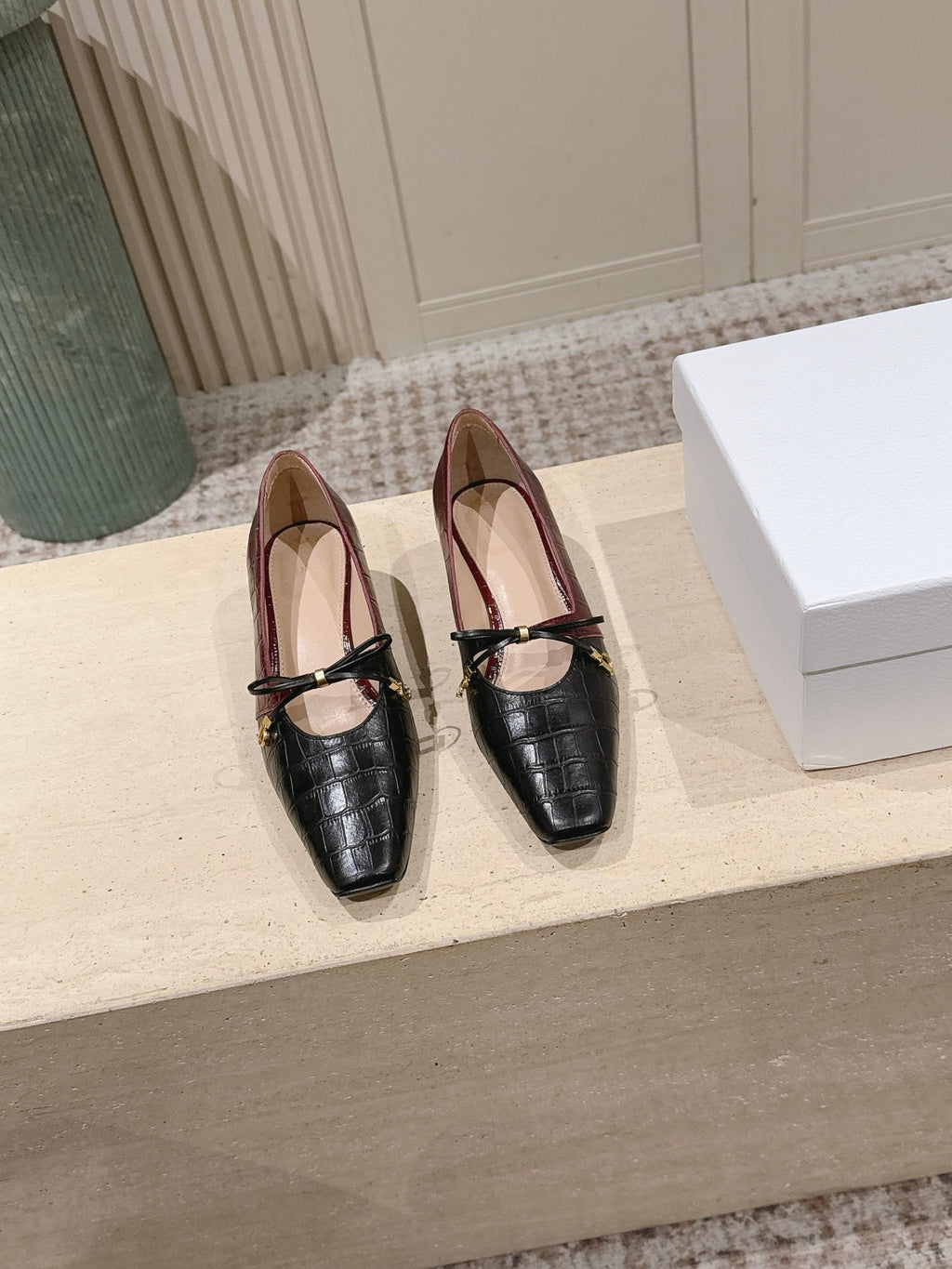 CD M  Pump 4cm Black Burgundy Crocodile-Printed Calfskin 694201