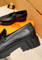 HM Men's Moccasins Loafer Black Calfskin Embossed 710912