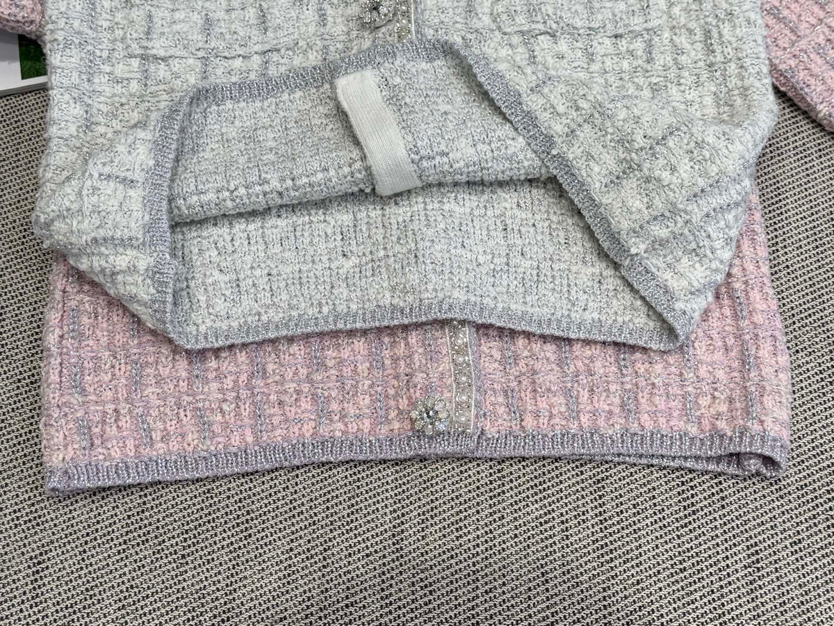 CC Tweed Beaded Coat Pink White Cotton Acrylic 251307