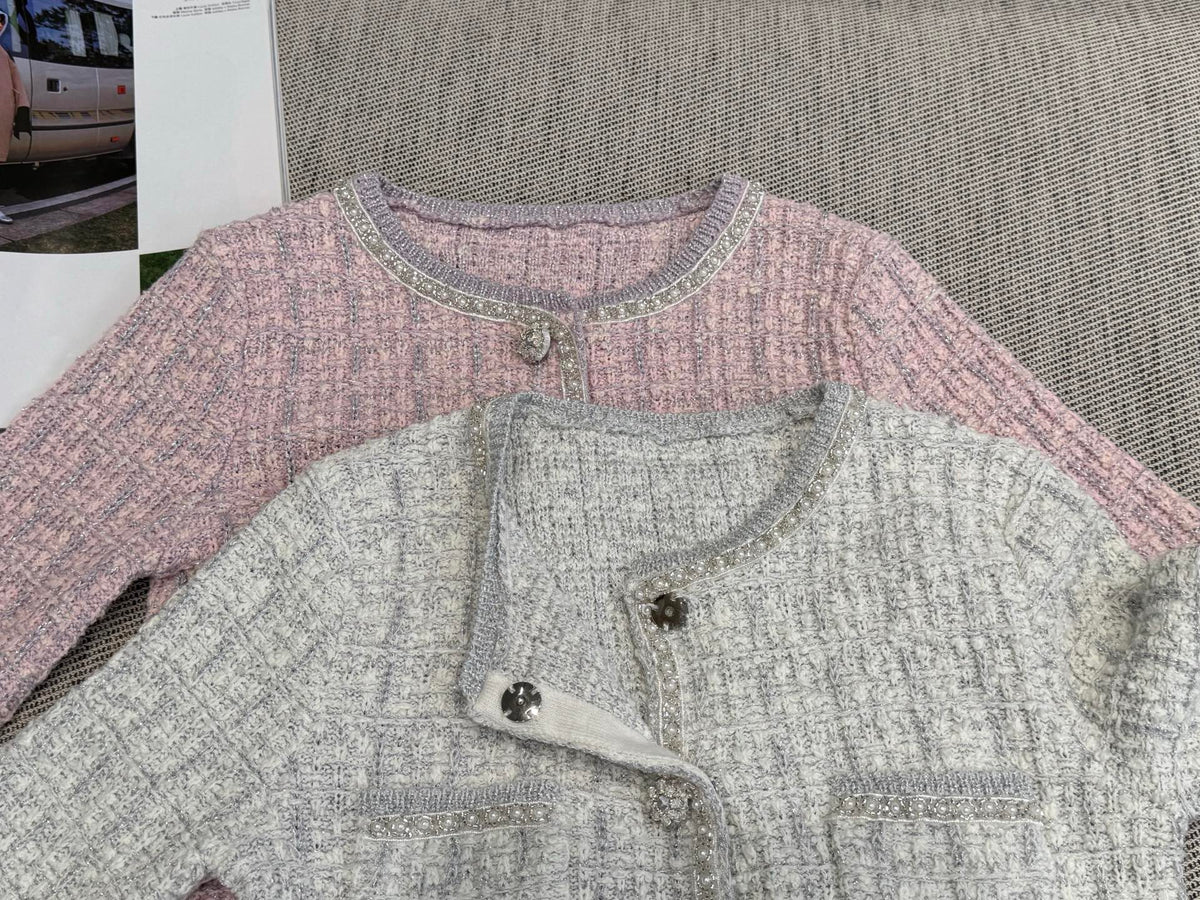 CC Tweed Beaded Coat Pink White Cotton Acrylic 251307
