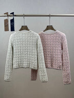 CC Tweed Beaded Coat Pink White Cotton Acrylic 251307