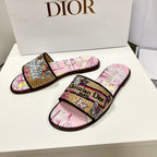 CD 26s Embroidered Sandals Pink Beige Multicolor Canvas Leather 683005