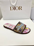 CD 26s Embroidered Sandals Pink Beige Multicolor Canvas Leather 683005