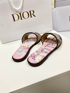 CD 26s Embroidered Sandals Pink Beige Multicolor Canvas Leather 683005