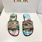 CD 26s Embroidered Sandals Blue Multicolor Canvas Leather 683006