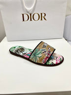 CD 26s Embroidered Sandals Blue Multicolor Canvas Leather 683006