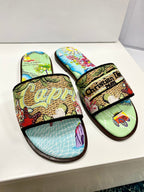 CD 26s Embroidered Sandals Blue Green Multicolor Canvas Leather 683008