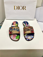 CD 26s Embroidered Sandals Beige Multicolor Canvas Leather 683009