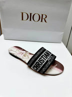 CD 26s Embroidered Sandals Black White Burgundy Canvas Leather 683021