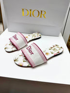 CD 26s Floral Embroidered Sandals White Pink Canvas 683033