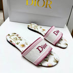 CD 26s Floral Embroidered Sandals White Pink Canvas 683033