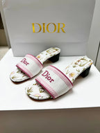 CD 26s Floral Embroidered Sandals White Pink Canvas 683033