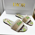 CD 26s Floral Embroidered Sandals Green Beige Canvas 683035