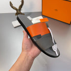 HM Oran Slippers in Gray and Orange Cowhide 735645