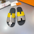 HM Oran Slippers in Light Gray and Yellow Calfskin 735646