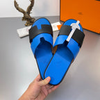 HM Oran Slippers in Blue and Black Calfskin 735649