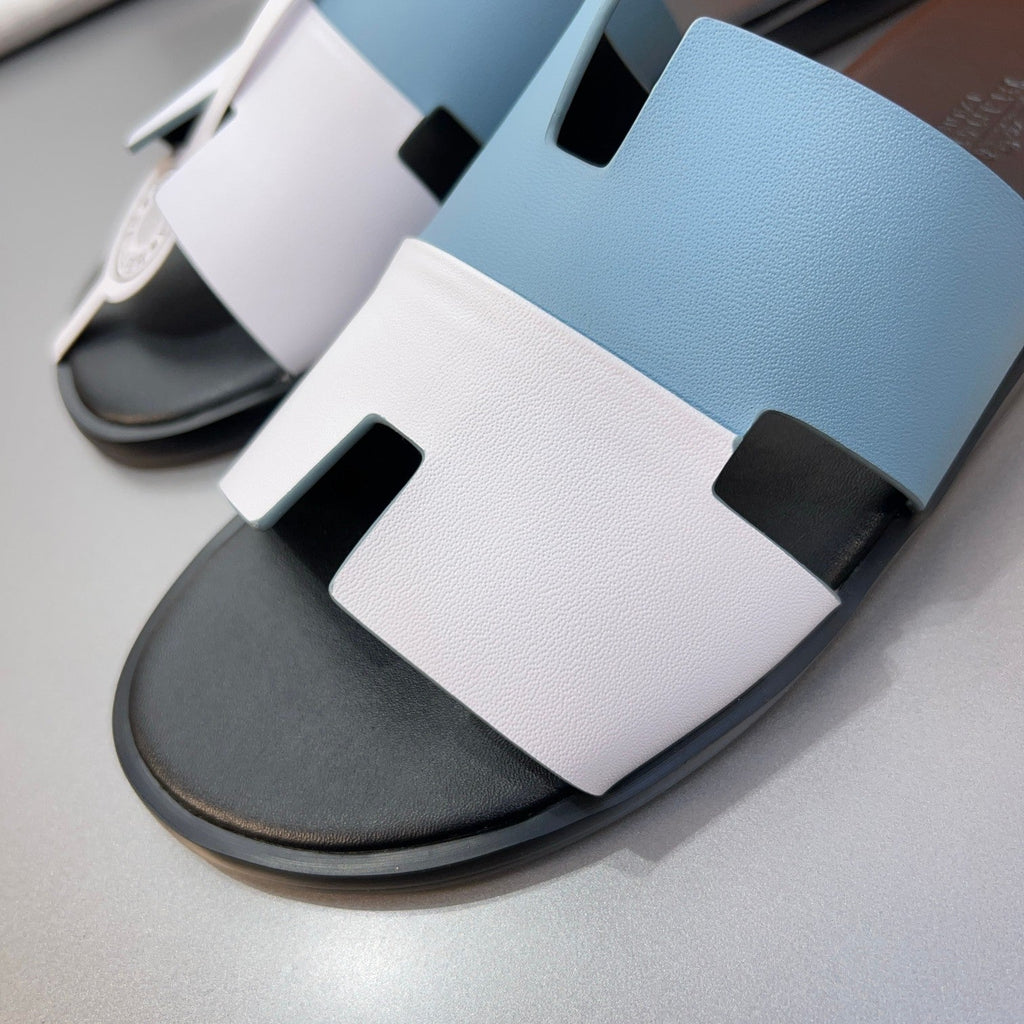 HM Oran Slippers in Cloud Blue and White Calfskin 735650