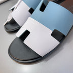 HM Oran Slippers in Cloud Blue and White Calfskin 735650