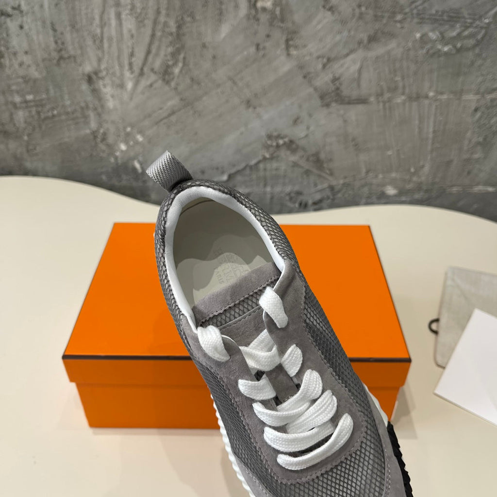 HM Bouncing 35 Sneakers Grey Mesh Transparent Canvas & Suede Goatskin H Black Light Brown