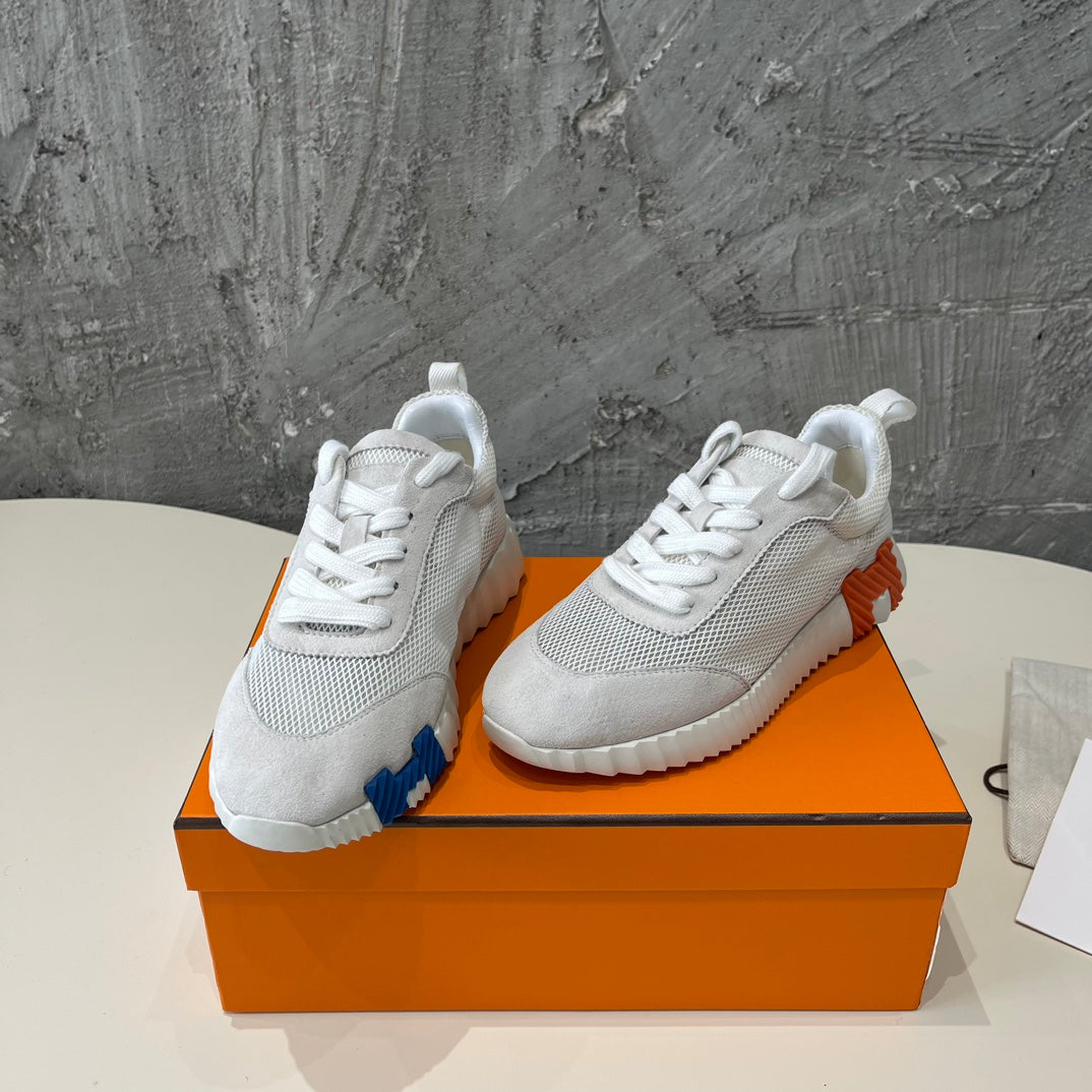 HM Bouncing 35 Sneakers Grey Mesh Canvas & Suede Goatskin H Blue Orange