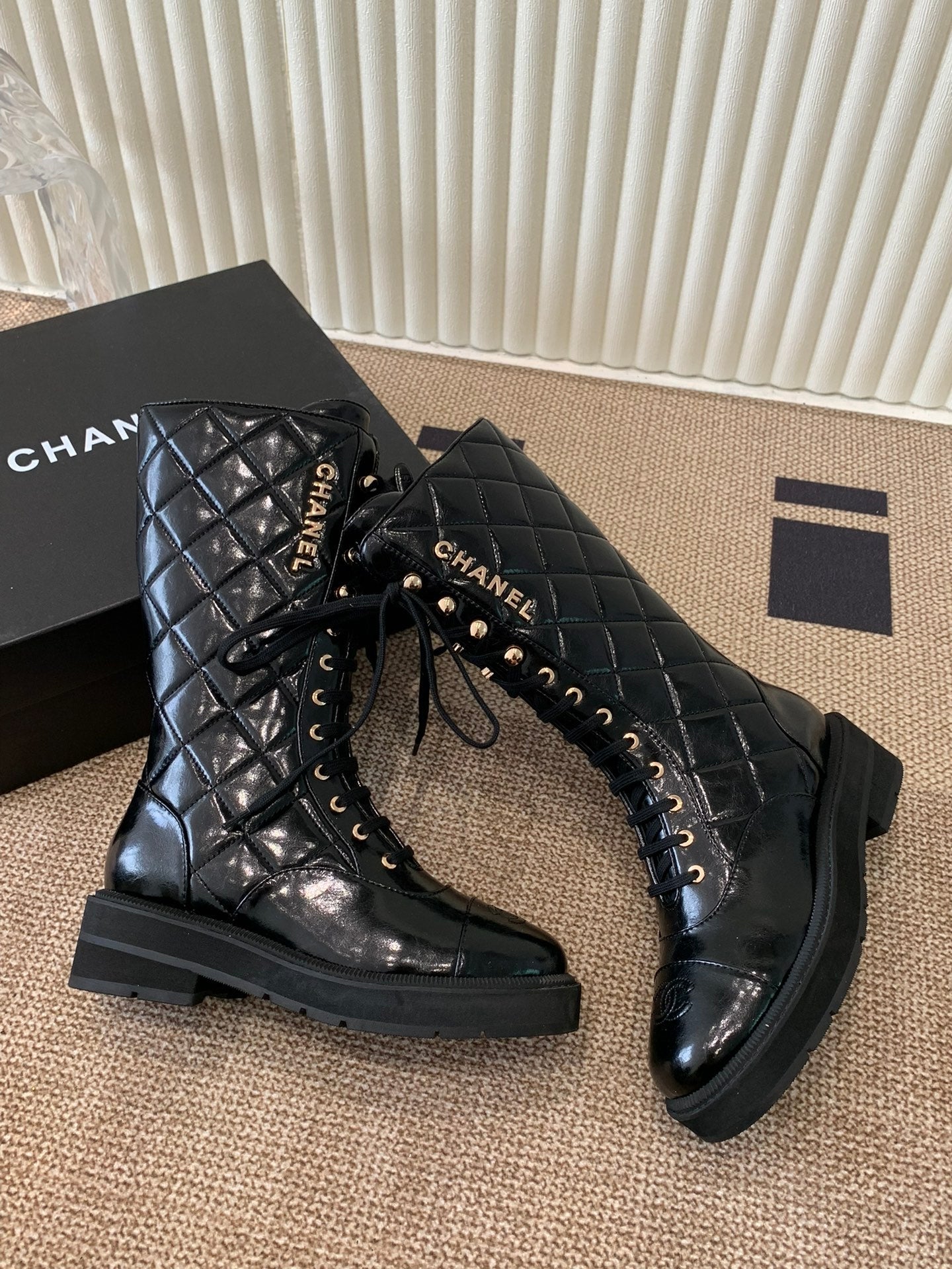 Chanel Electric Show Boot Black Glossy Leather 507528
