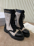 CD D-Unit Ankle Boot In Beige Mix Black Tweed Fabric And Cowhide 113478