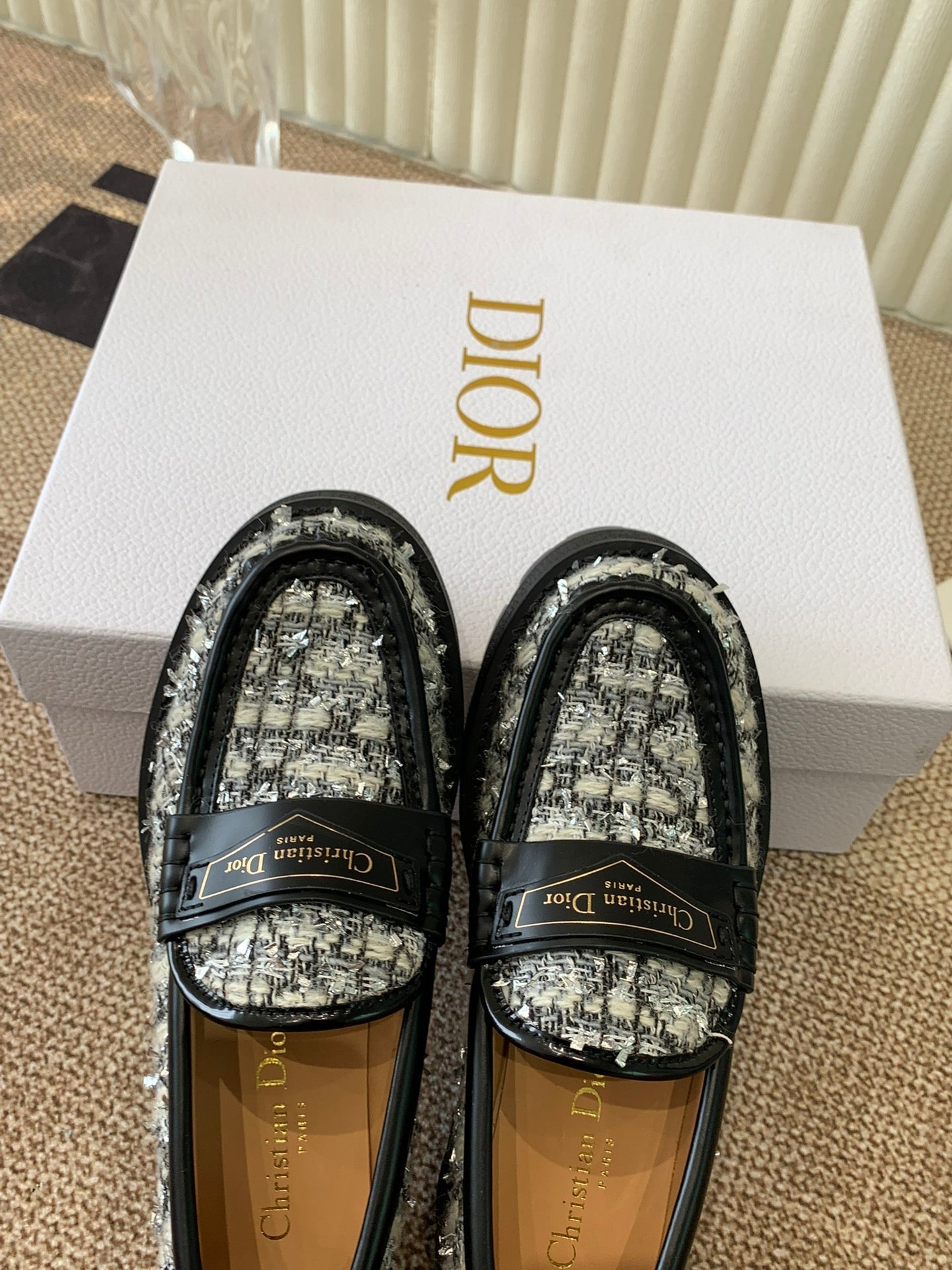 CD Boy Platform Loafer In Black Mix White Tweed Fabric And Cowhide 113485