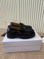 CD Boy Platform Loafer In Black Tweed Fabric And Cowhide 113487