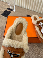 HM Oz Mule In Caramel Suede Lined With Wool Fleece 113189