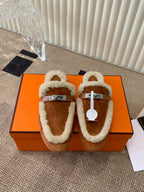HM Oz Mule In Caramel Suede Lined With Wool Fleece 113189