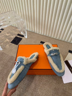 HM Oz Mule In Dark Pastel Blue Suede Lined With Wool Fleece 113199