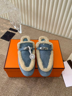 HM Oz Mule In Dark Pastel Blue Suede Lined With Wool Fleece 113199