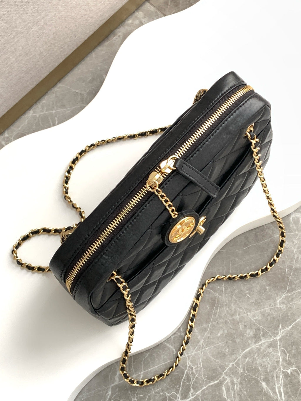 Chanel 2025 Camera 24cm Bag Black Quilted Leather 320975
