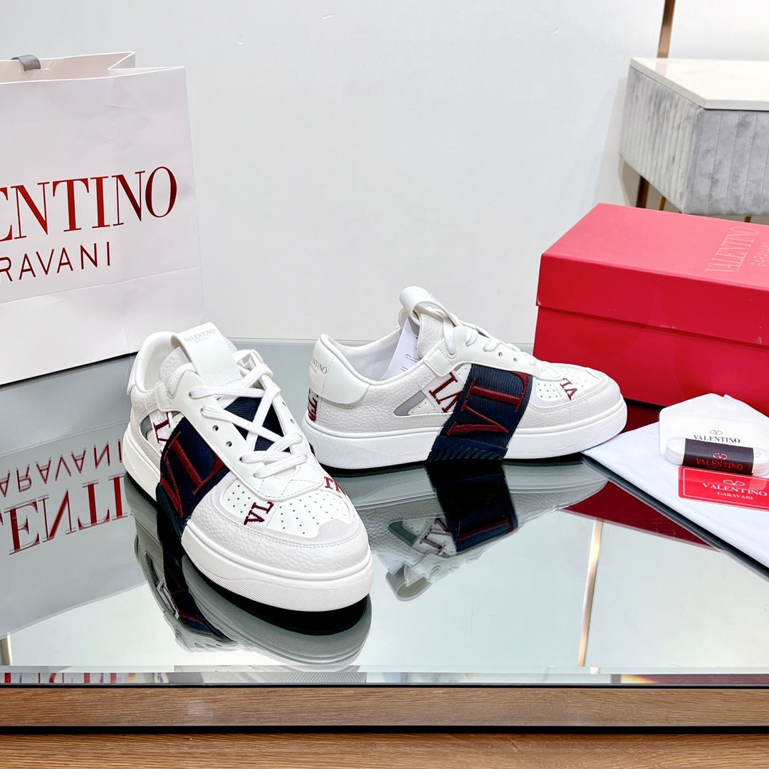 valenti low top vl7n white calfskin black red canvas