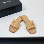 CC Slippers In Dark Beige Palm Fiber 149738