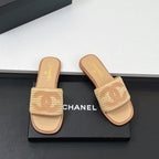 CC Slippers In Dark Beige Palm Fiber 149738