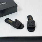 CC Slippers In Black Palm Fiber 149740