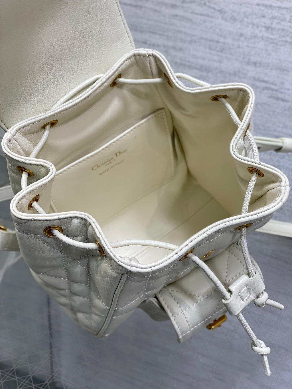 SMALL 20 CARO BACKPACK IN WHITE MACROCANNAGE LAMBSKIN