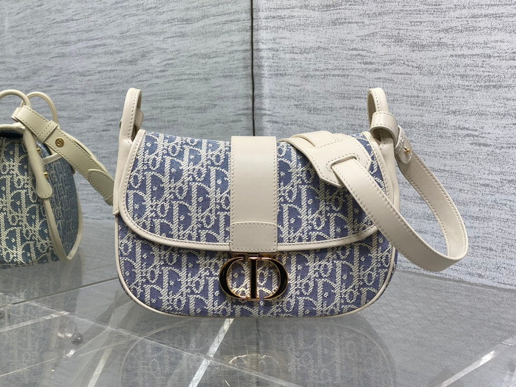 CD Montaigne classic monogram 25 blue white canvas jacquard