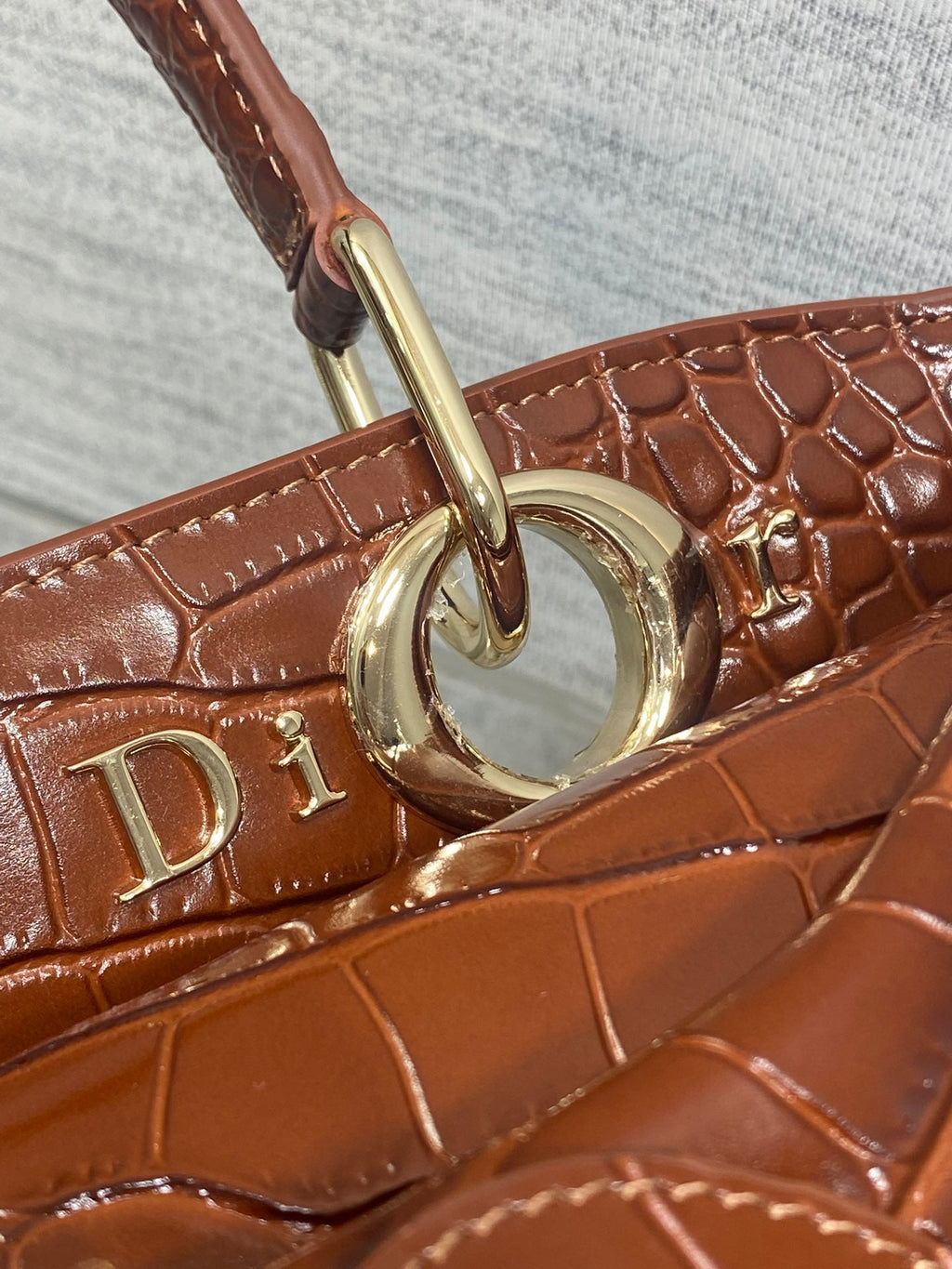 Dior 2025 Crocodile Pattern Bag 28cm Brown Leather 272523