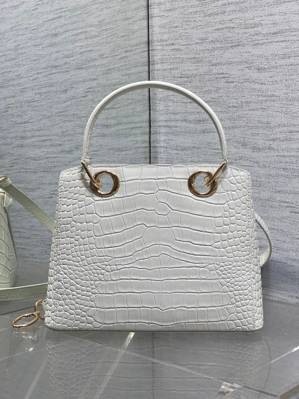 Dior 2025 Crocodile Pattern Bag 28cm White Leather 272525