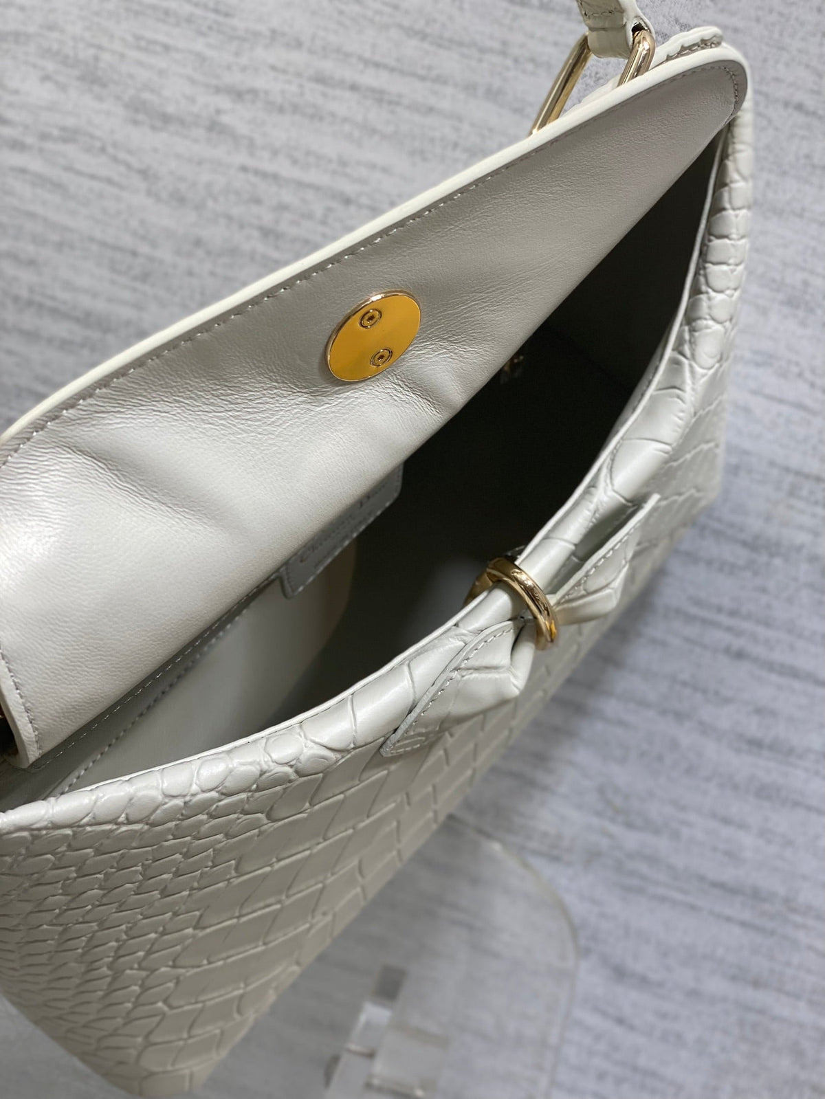 Dior 2025 Crocodile Pattern Bag 28cm White Leather 272525